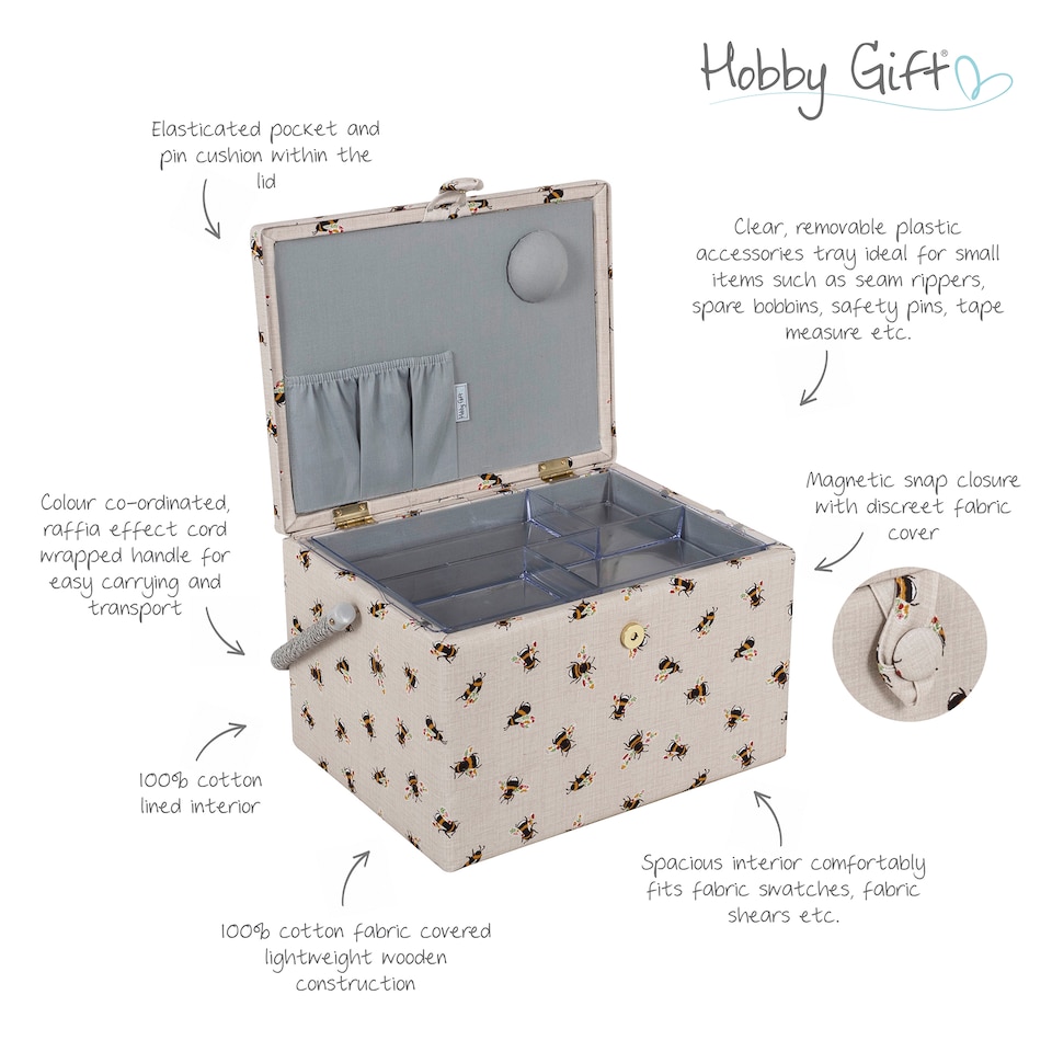 image 1 of Hobby Gift Large Sewing Storage Box, Natural bees