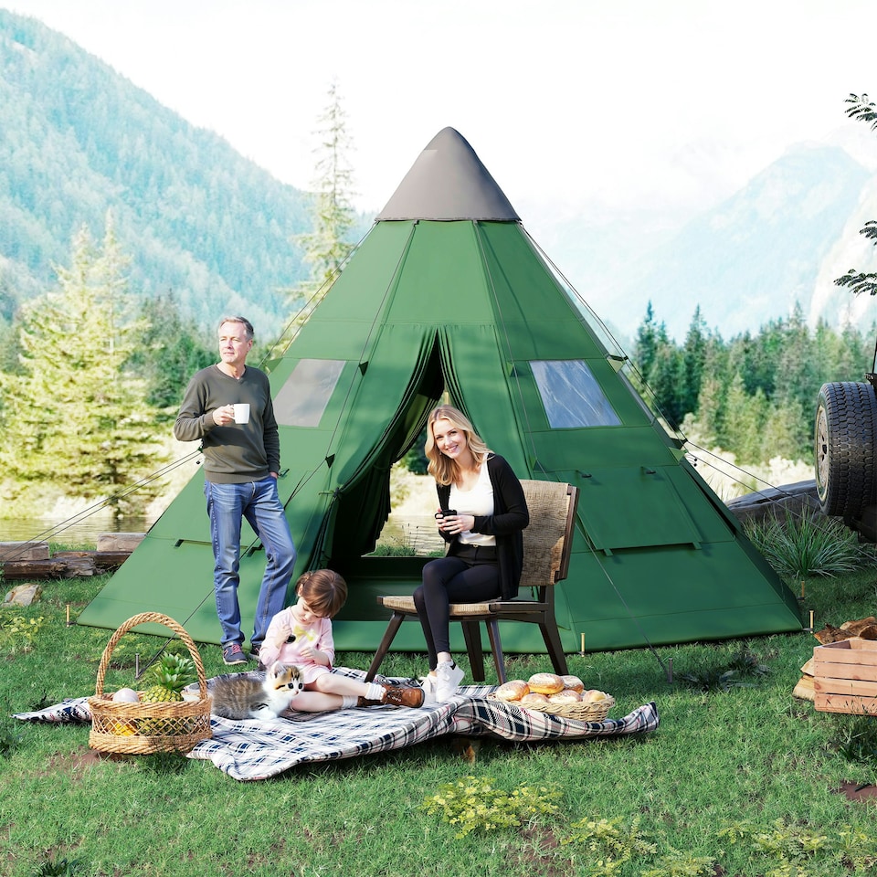 image 1 of Outsunny 6-7 Person Large Family Party Camping Tent with Carrying Bag Orange | Orange