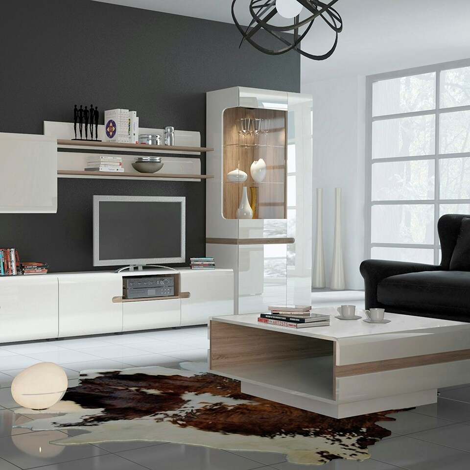 image 1 of Chelsea Living Small Designer Coffee Table in White with a Truffle Oak Trim