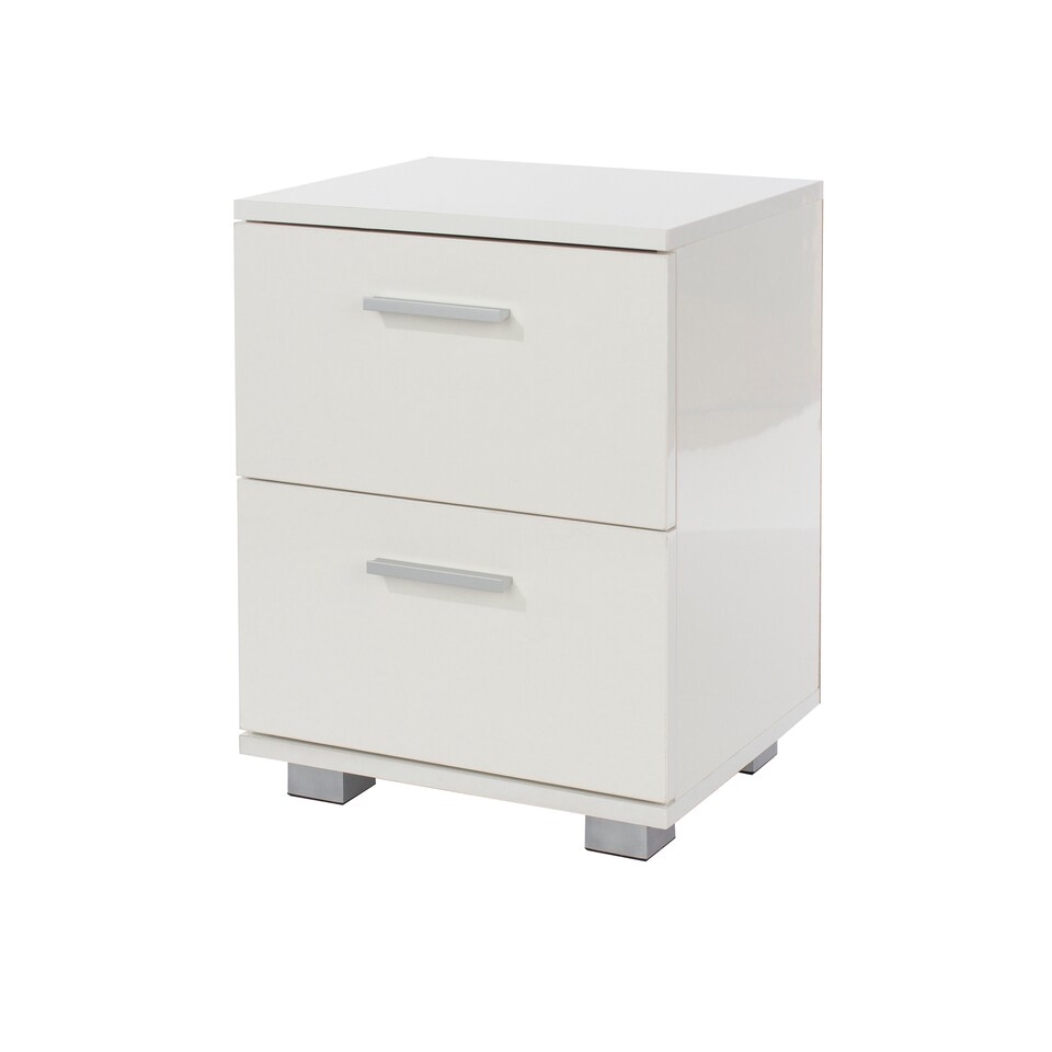 image 1 of Lido 2 Drawer Bedside Cabinet - High Gloss White, Modern Silver Feet | White | White | One Size | 1