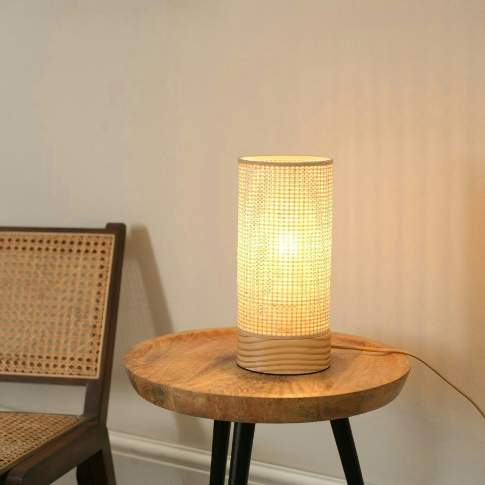 image 1 of ValueLights Elsa Pair of Natural Bamboo Shade Wooden Table Lamps with LED Bulbs