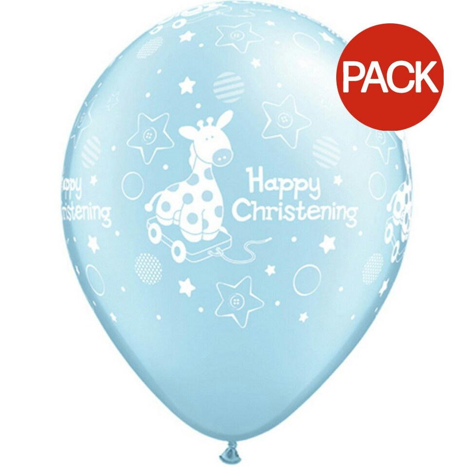 Qualatex Latex Giraffe Christening Balloon (Pack of 50) - Blue - Pack of 50