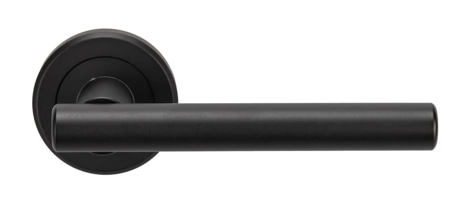 image 1 of Golden Grace 6 Pairs Straight T-Bar Door Handles on Round Rose in Matt Black Finish | Black | 6 Pairs
