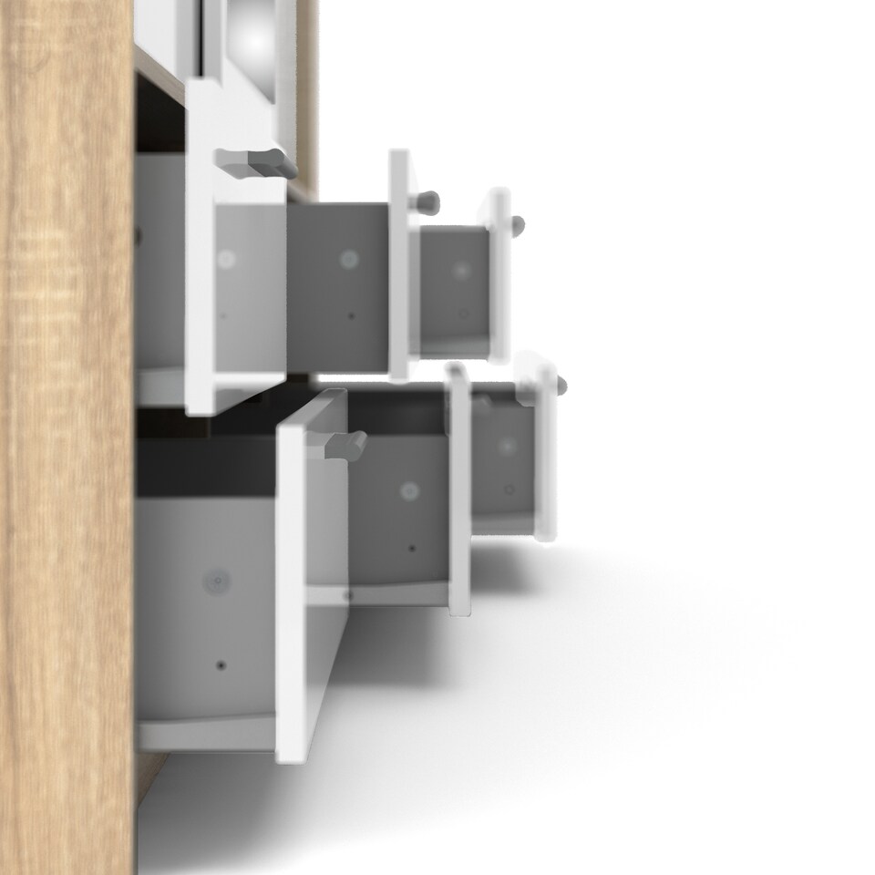 image 1 of Line Wardrobe 3 Doors 6 Drawers in Oak with White High Gloss