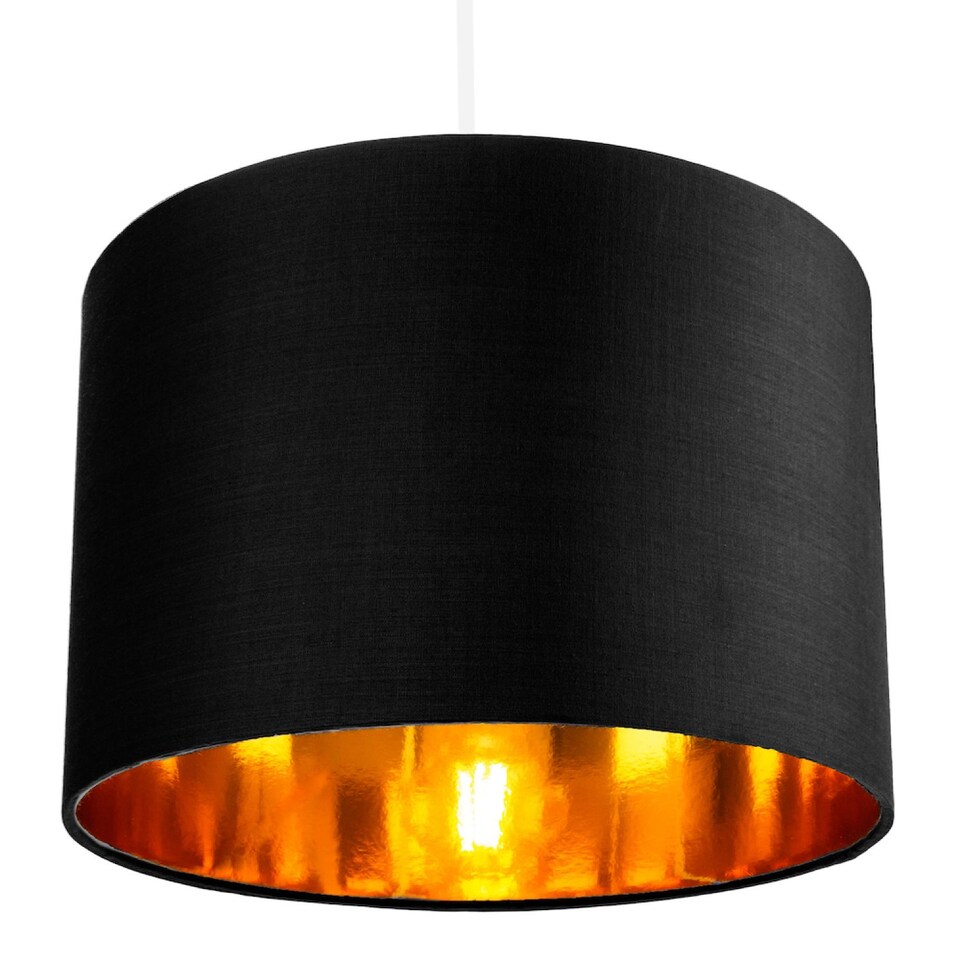 image 1 of Contemporary Black Cotton 12" Table/Pendant Lamp Shade with Shiny Golden Inner | Black | Black | 1