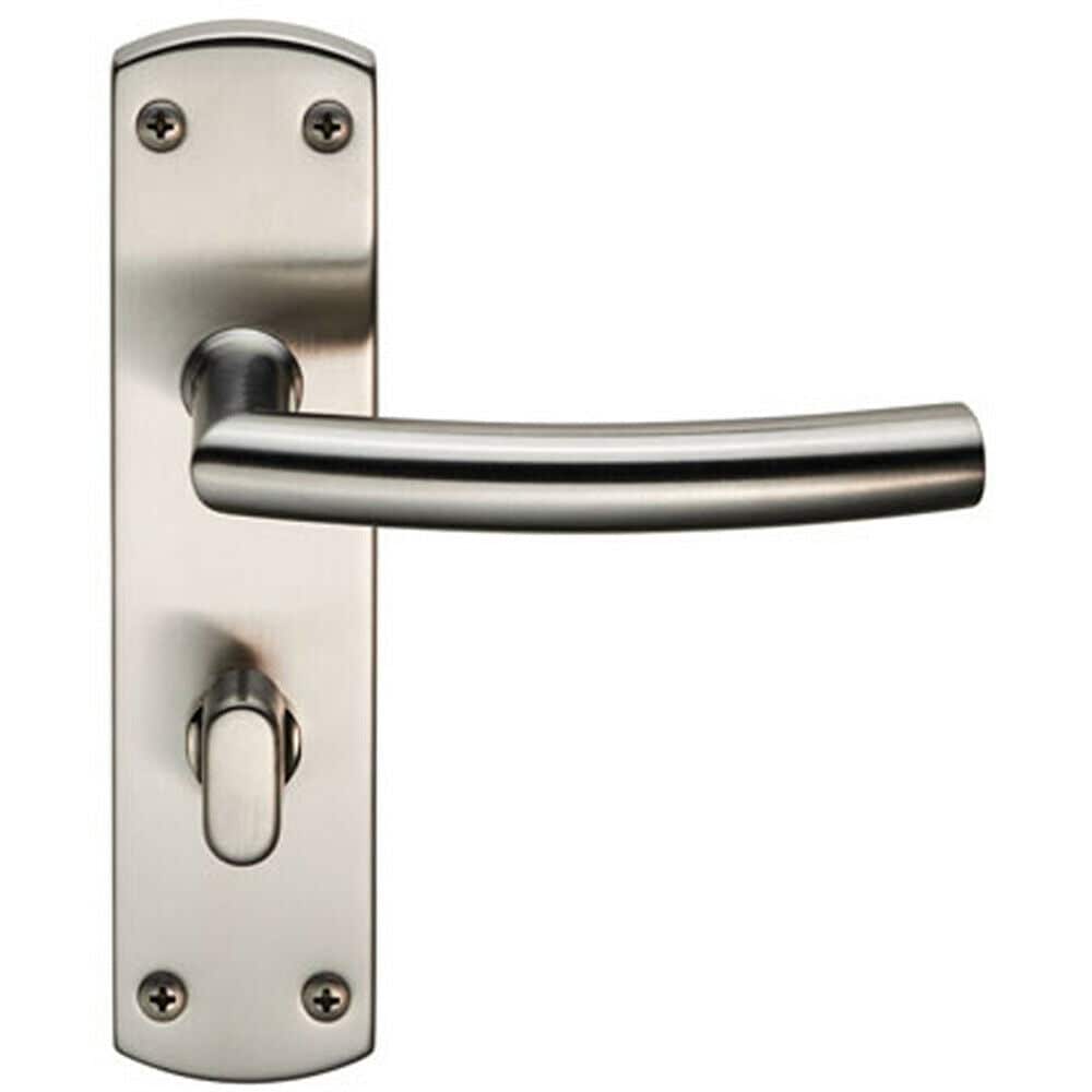 Loops Arched Lever on Bathroom Backplate Door Handle Thumbturn Lock Satin Steel in Metallics