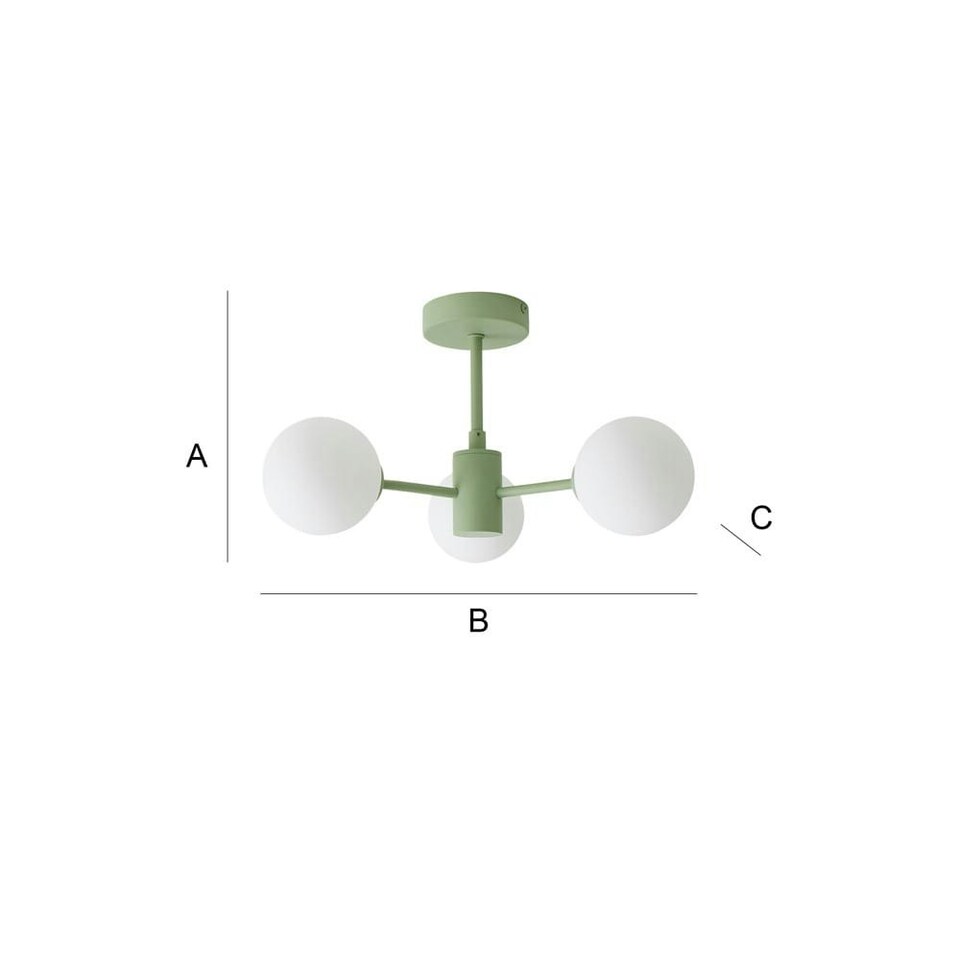 image 1 of ValueLights Marlow Sage Green Opaque Glass Globe 3 Arm Ceiling Light with LED Bulbs