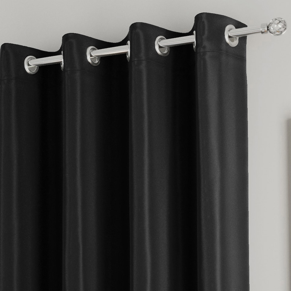 image 1 of Enhanced Living Nightfall Plain Supersoft Black Thermal Blockout Eyelet Curtains (PAIR) - 66 x 54 inch (168 x 137cm)