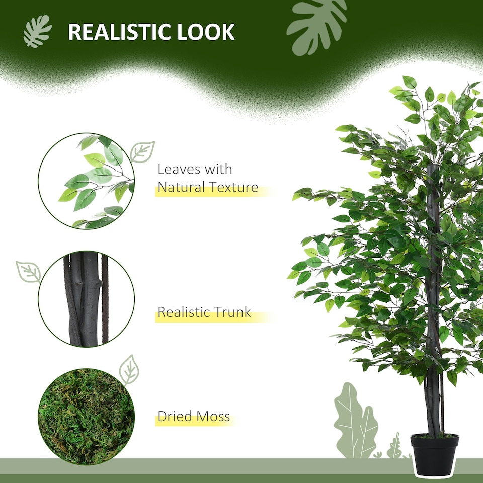 image 1 of Outsunny 145cm Artificial Banyan Plant Faux Decor Tree w/ Pot Indoor