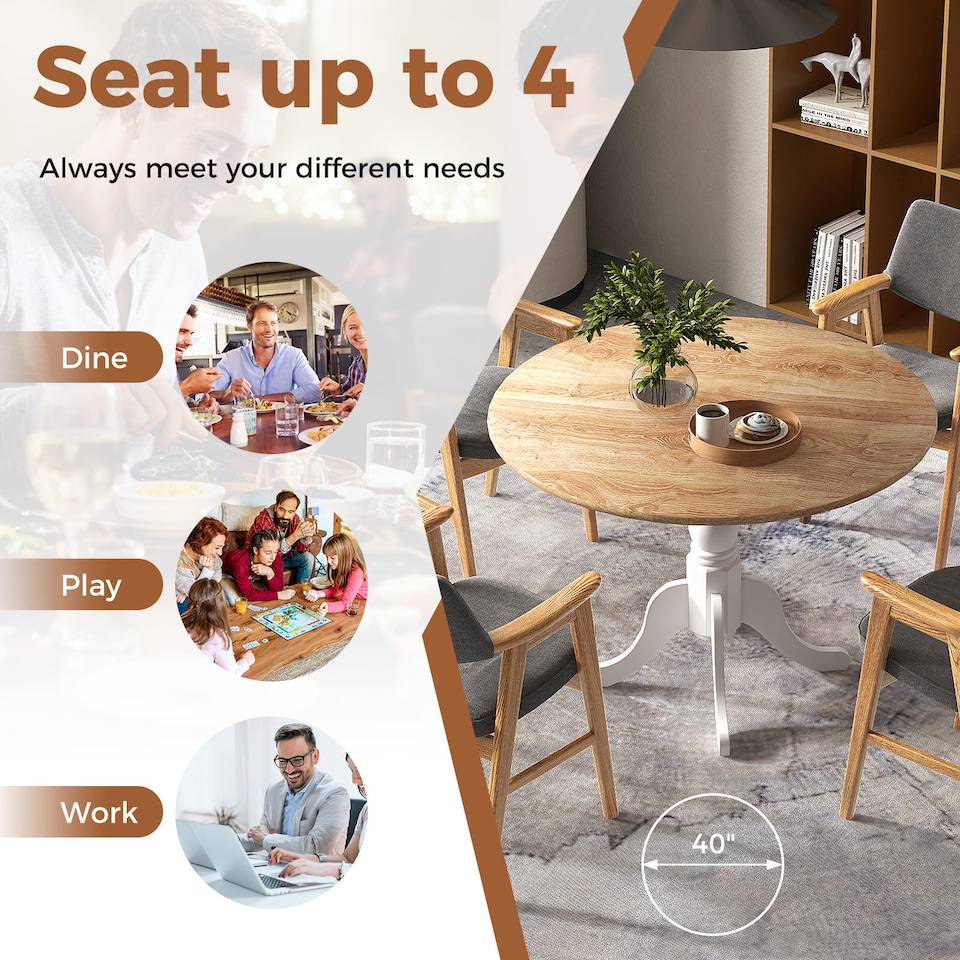 image 1 of COSTWAY Wooden Dining Table with Round Tabletop & Curved Trestle Legs-White