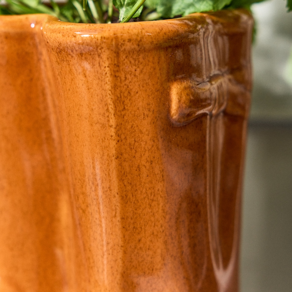 image 1 of Orange Double Wellington Boots Large Ceramic Indoor Outdoor Flower Pot Garden Planter Pot H29.5 x W24cm | Orange | Orange