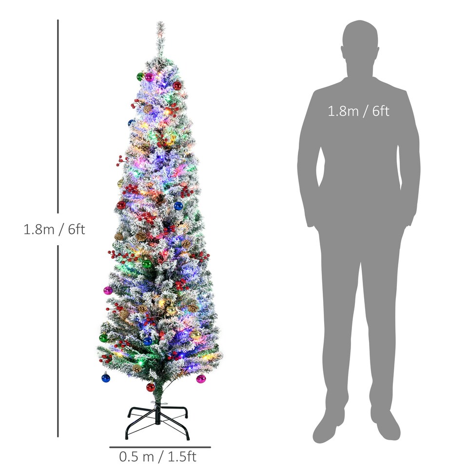 image 1 of HOMCOM 6' Artificial Christmas Tree with Flocked Tips, LED Lights, Decoration