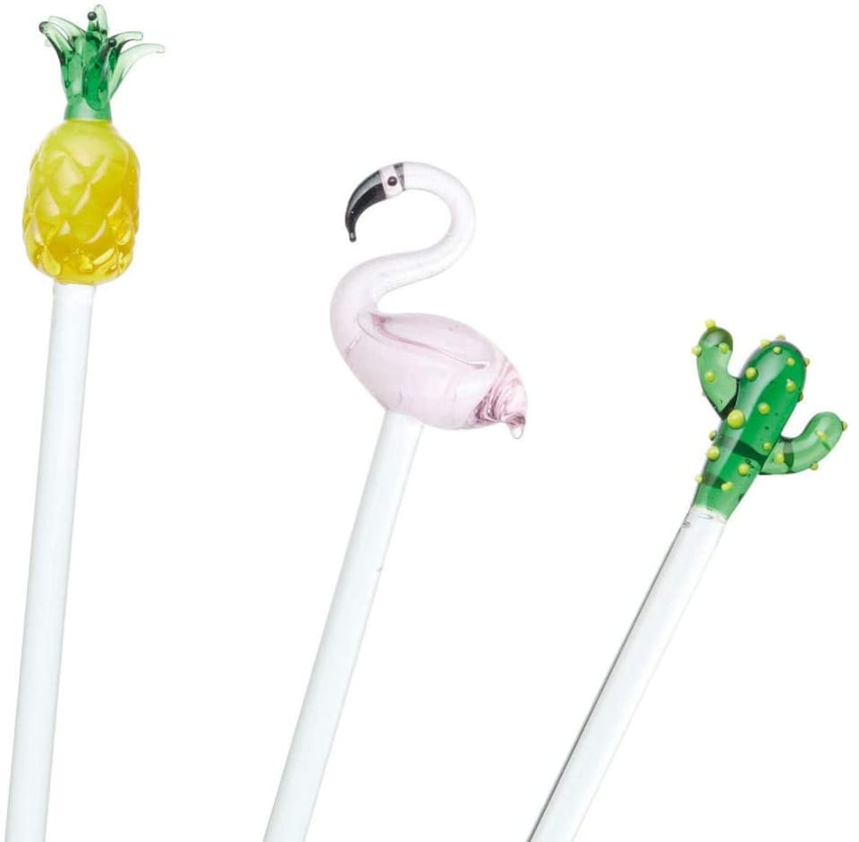 image 1 of BarCraft Set of 6 Tropical Chic Novelty Glass Cocktail Stirrers