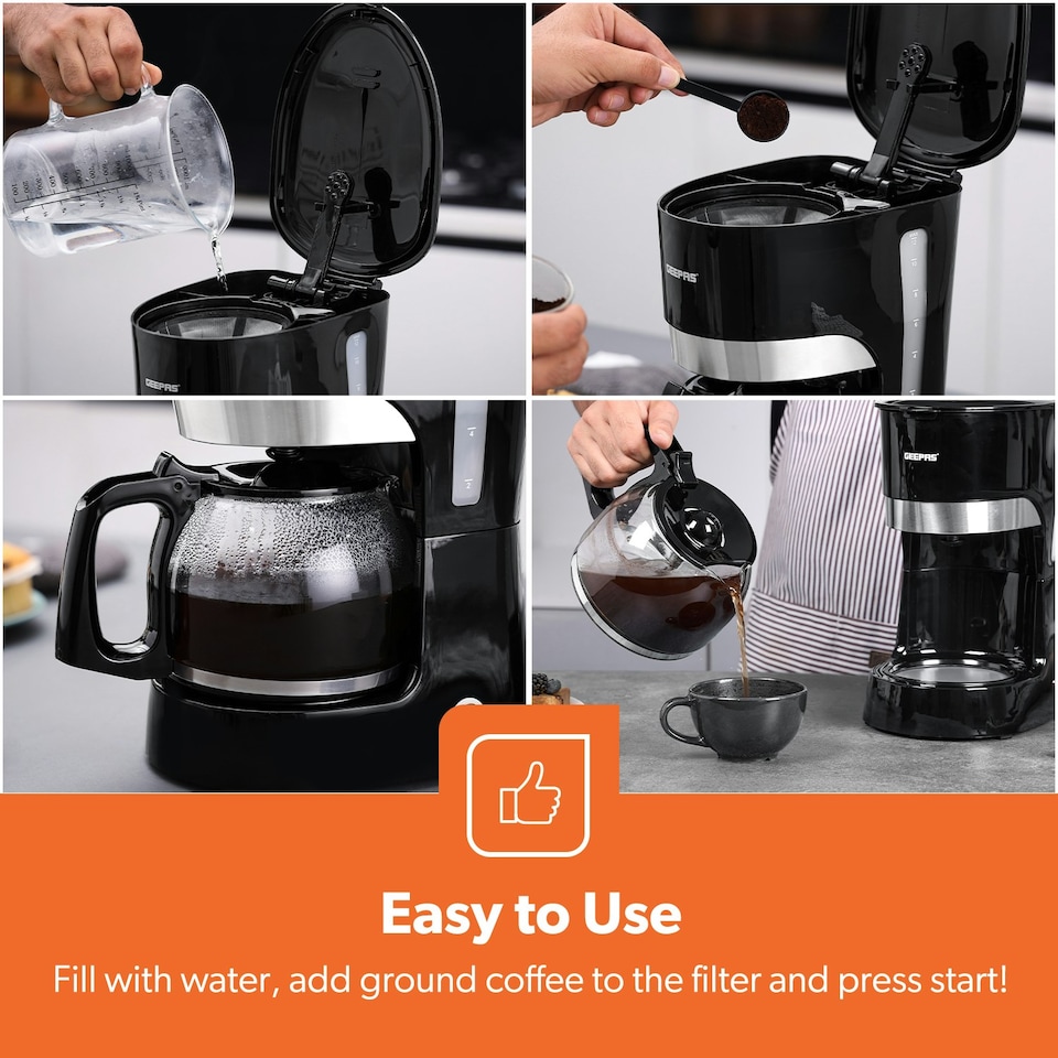 image 1 of GEEPAS 1000W Filter Coffee Machine, 1.5L