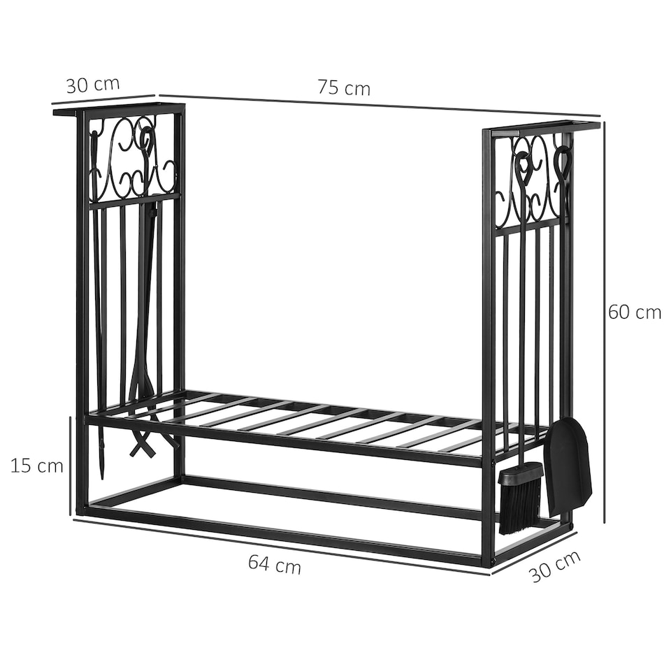 image 1 of HOMCOM Vintage Style Powder Coated Steel Firewood Log Rack Holder