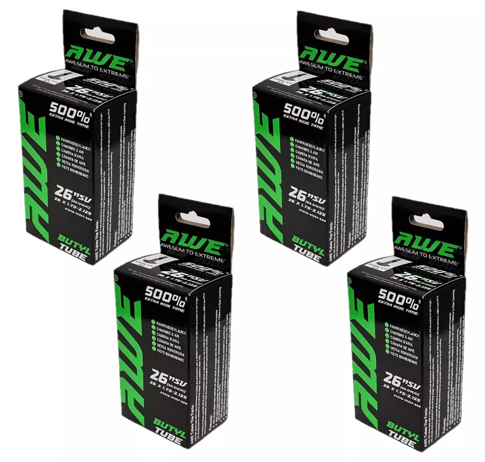 image 1 of AWE Set x 4 Butyl Rubber 26" MTB/E-Bike Inner Tube 26 x 1.75-2.125 Schrader Valve