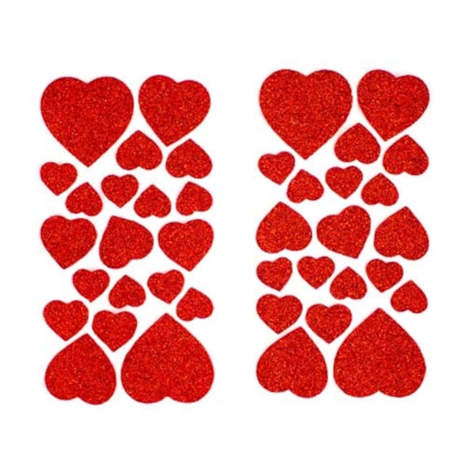 Red Glitter Foam Heart Stickers - Pack of 40