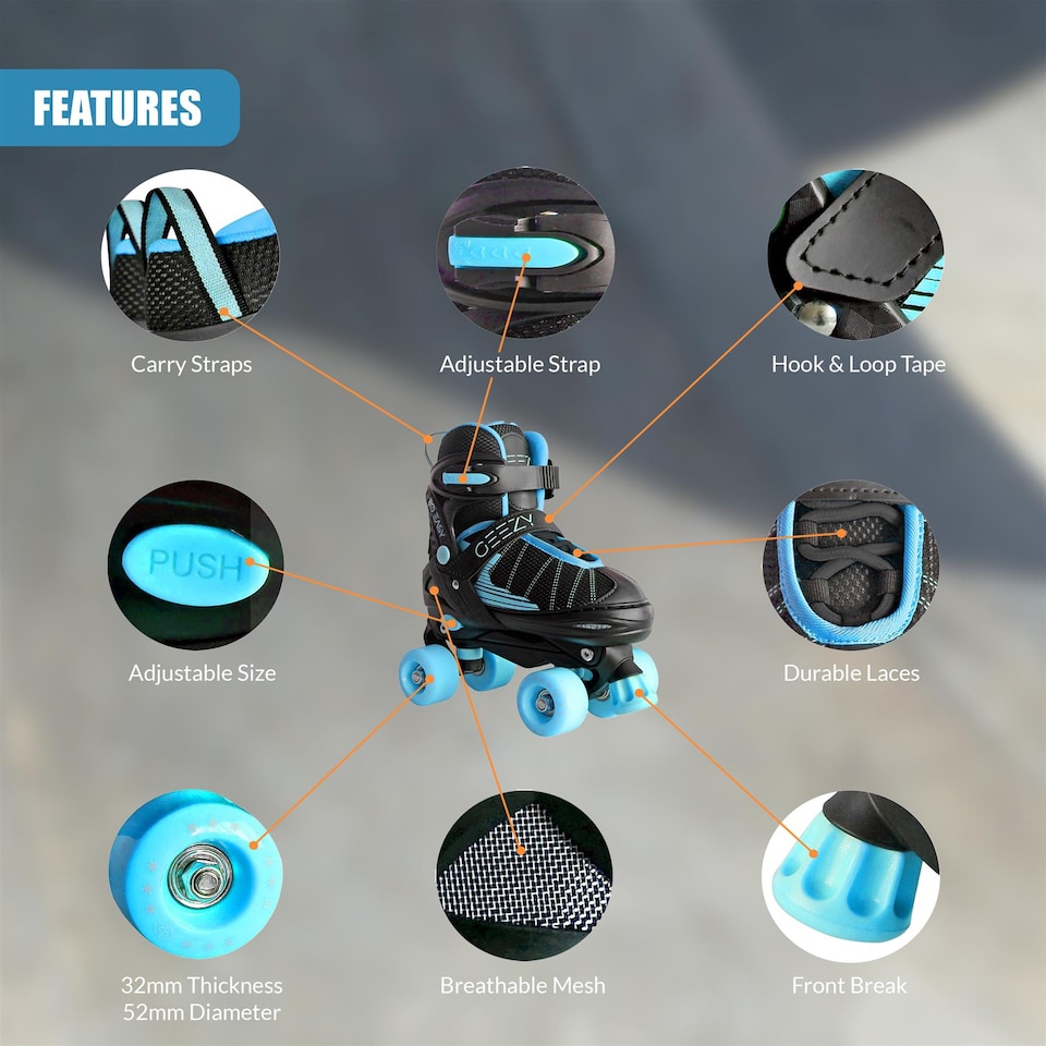 image 1 of The Magic Toy Shop Black And Blue Adjustable Quad Roller Skates Small UK 11 - 1