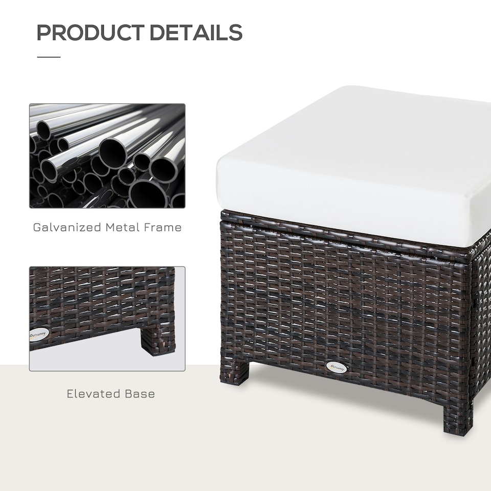 image 1 of Outsunny Rattan Footstool Wicker Ottoman w/ Padded Seat for Backyard Garden