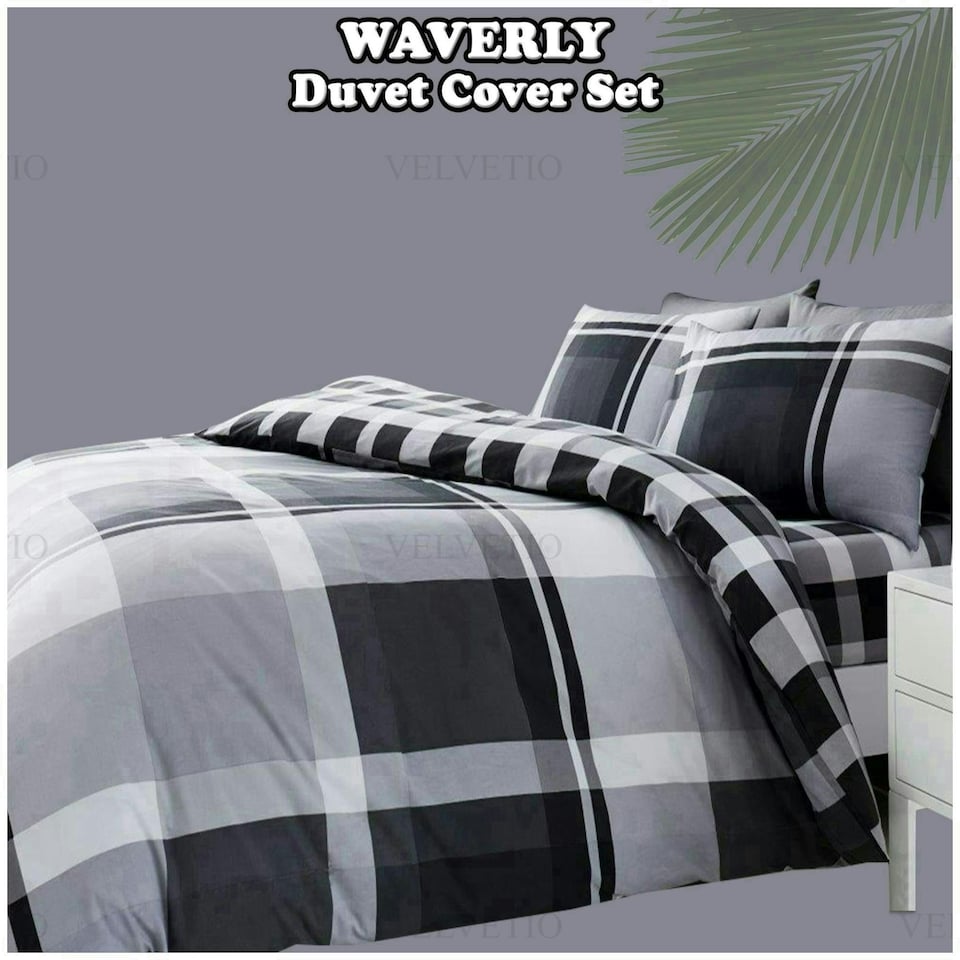 image 1 of VELVETIO Waverly Check Duvet Cover Set Reversible Polycotton Easy Care Beddings Purple | King