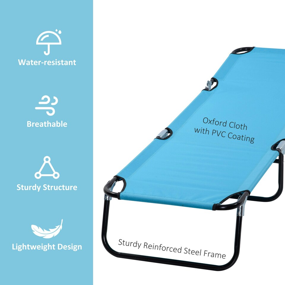 image 1 of Outsunny Reclining Lawn Chaise Lounge Folding Chair Adjustable Backrest, Blue