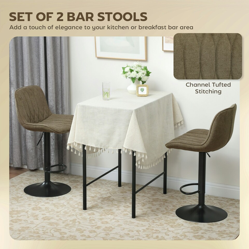 image 1 of HOMCOM Bar Stools Set of 2, Modern Armless Bar Chairs Brown