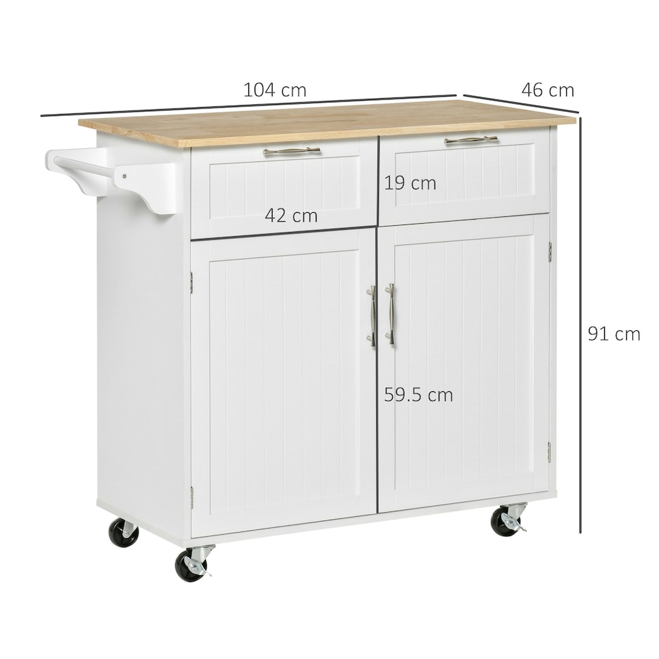 image 1 of HOMCOM Modern Rolling Kitchen Island w/ Adjustable Shelves, White