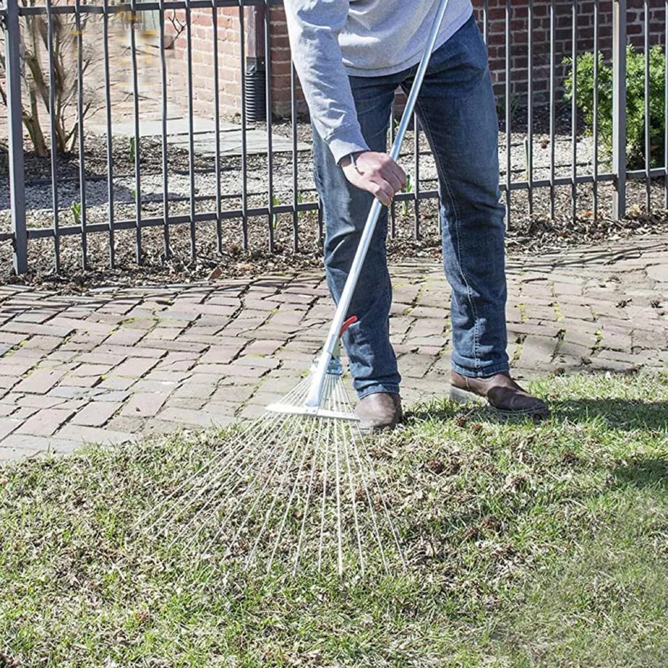 image 1 of Silver Extendable Carbon Steel Garden Rake