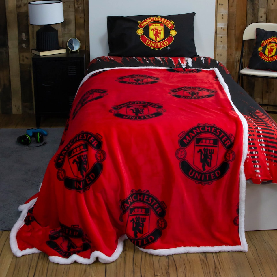 image 1 of Manchester United FC Sherpa Backed Fleece Blanket