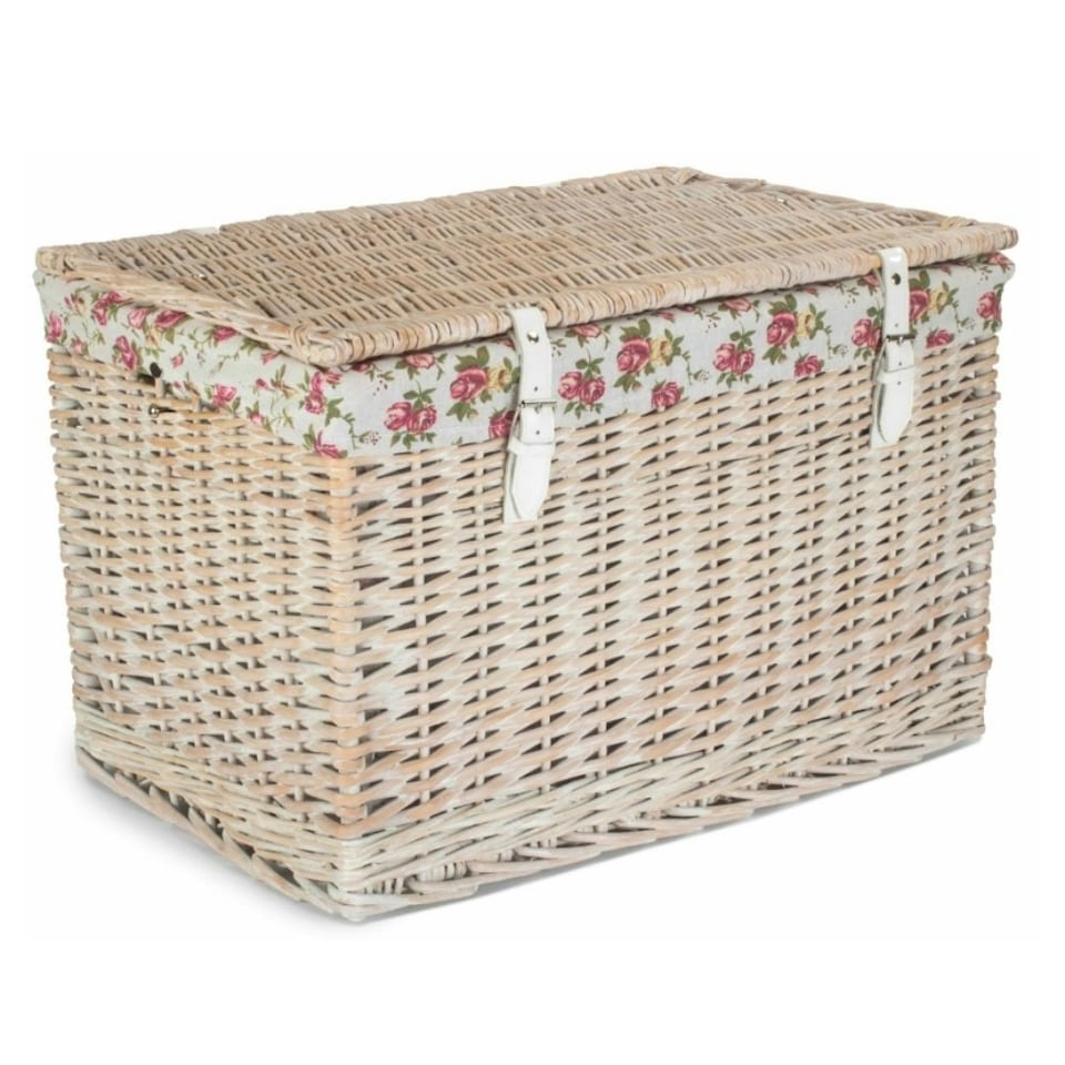 image 1 of 60cm White Wash Chest Wicker Picnic Basket with Cotton Lining Grey | Grey | One Size