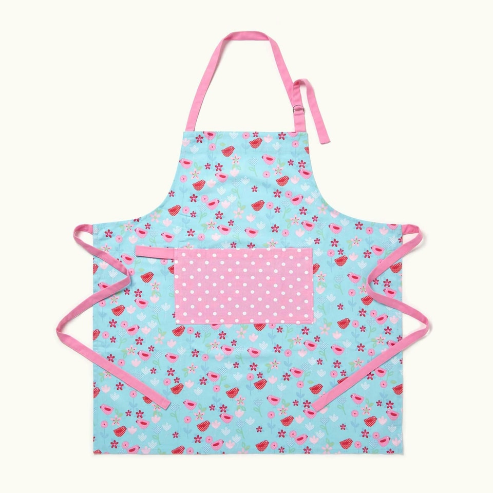 image 1 of Homescapes Birds and Flowers Pink Cotton Apron