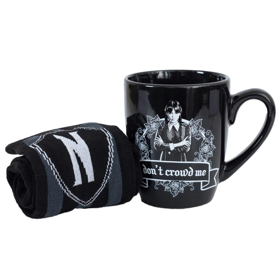 image 1 of Wednesday Mug and Sock Set - Black/White - 3 UK-8 UK