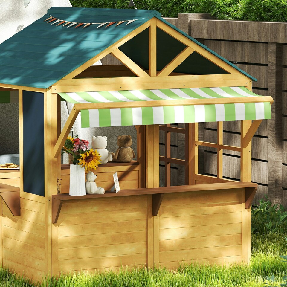 image 1 of AIYAPLAY Wooden Playhouse for Kids Outdoor, Foldable Wendy House, Brown