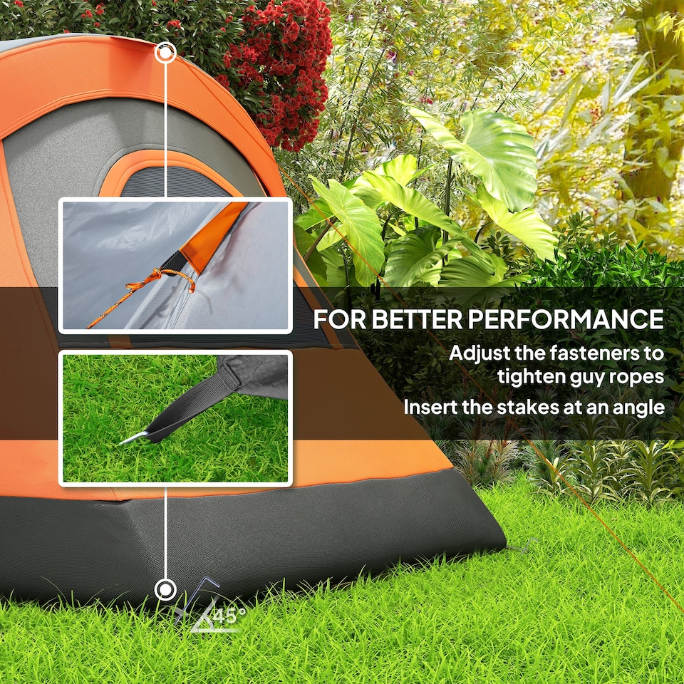 image 1 of Outsunny 56 Man Camping Tent Tunnel Tent UV Protection 3000mm Water Resistant Hiking Shelter with Groundsheet and Carry Bag | Orange | Orange