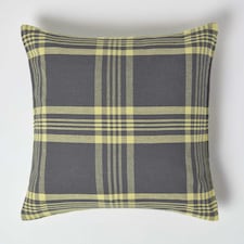 Homescapes Grey & Yellow Tartan Pattern Cushion Cover - 60 x 60 cm | Grey | Grey & Yellow | 60 x 60 cm