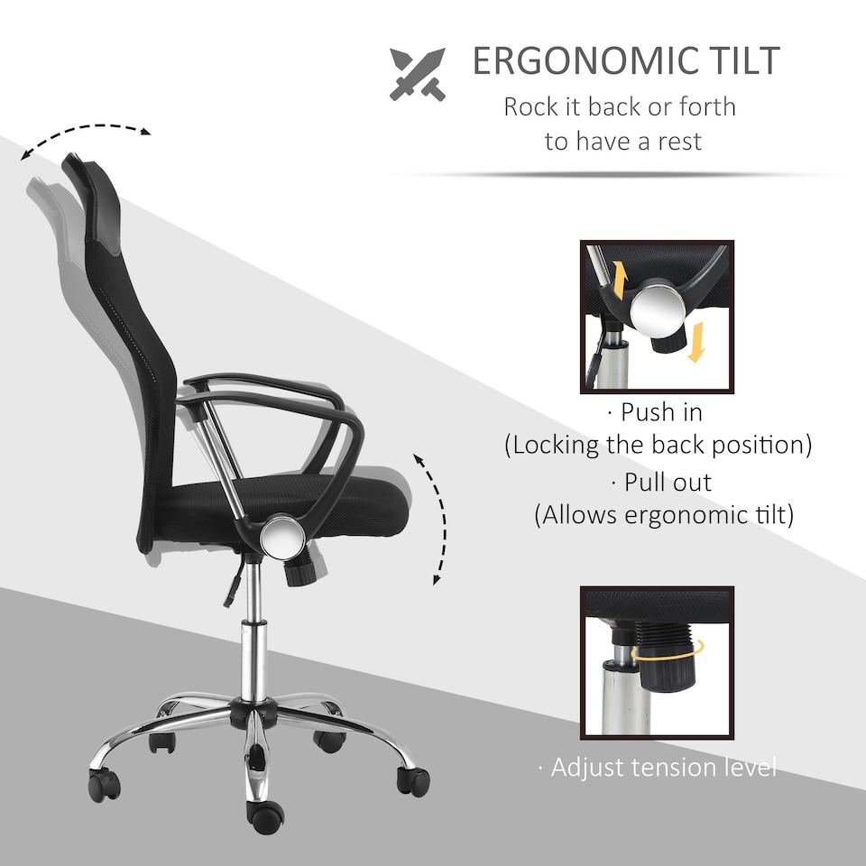 image 1 of HOMCOM Executive Office Chair High Back Mesh Back Seat Desk Chairs, Black