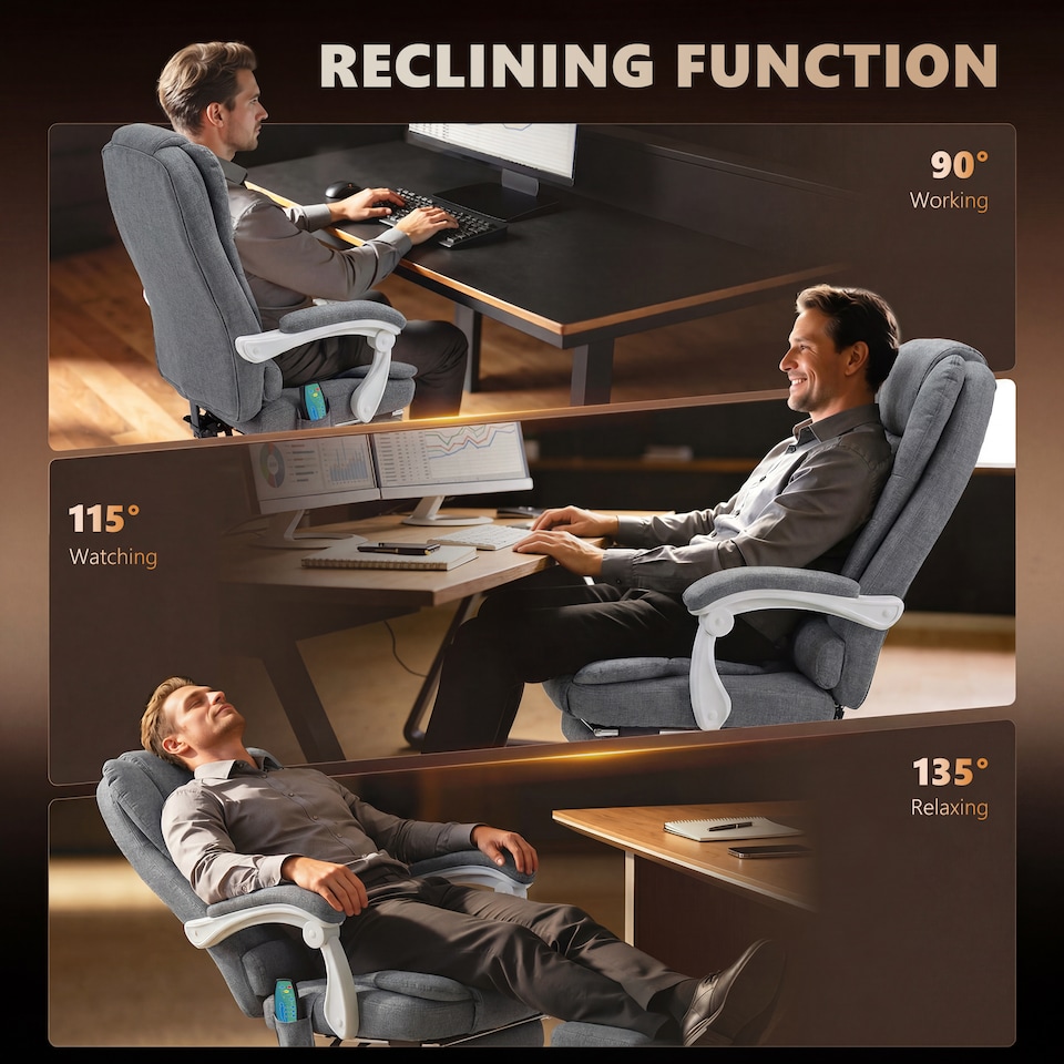image 1 of Vinsetto Ergonomic Heated 6 Points Vibration Massage Office Chair, Grey