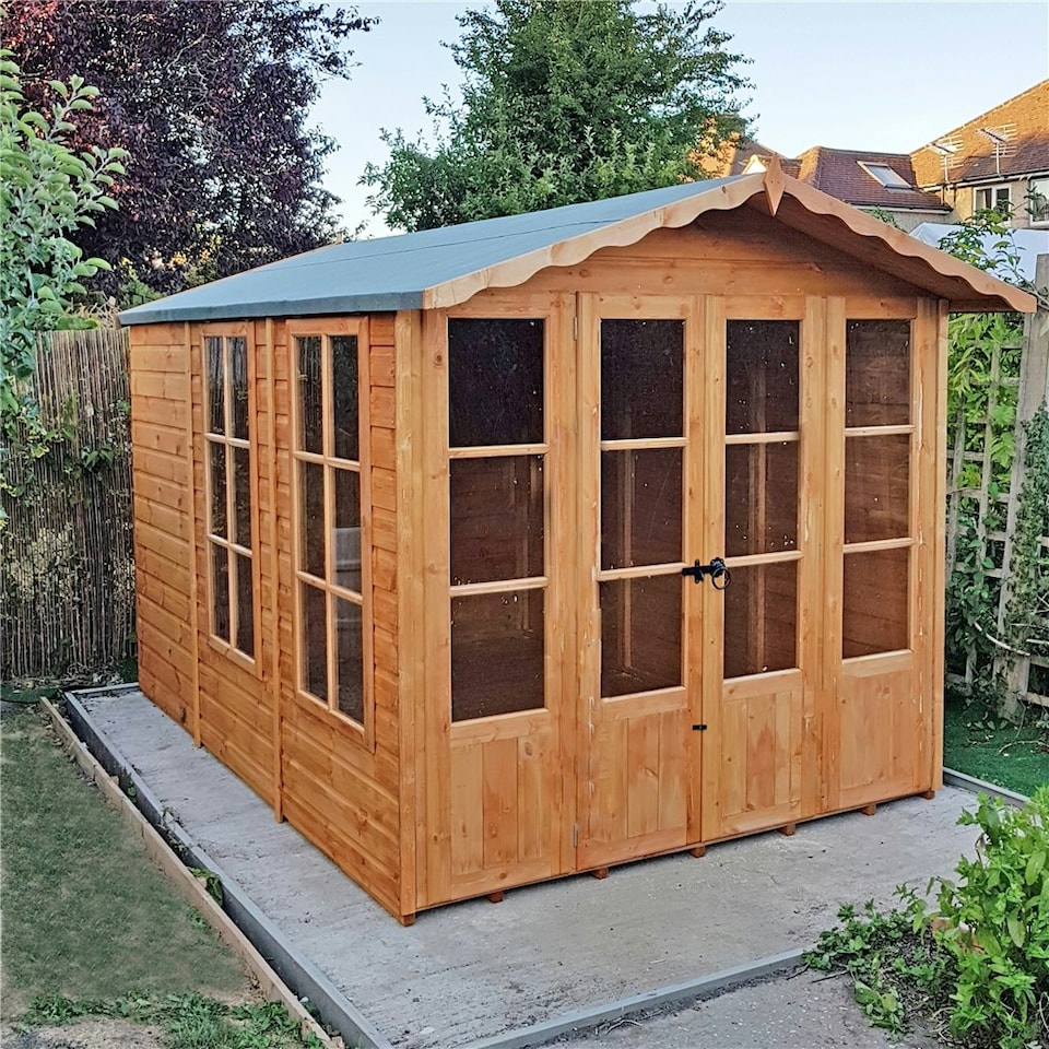 image 1 of 13 x 7 (3.96m x 2.17m) - Premier Wooden Summerhouse + Roof Overhang + Optional Veranda - 12mm T&G - Walls - Floor - Roof