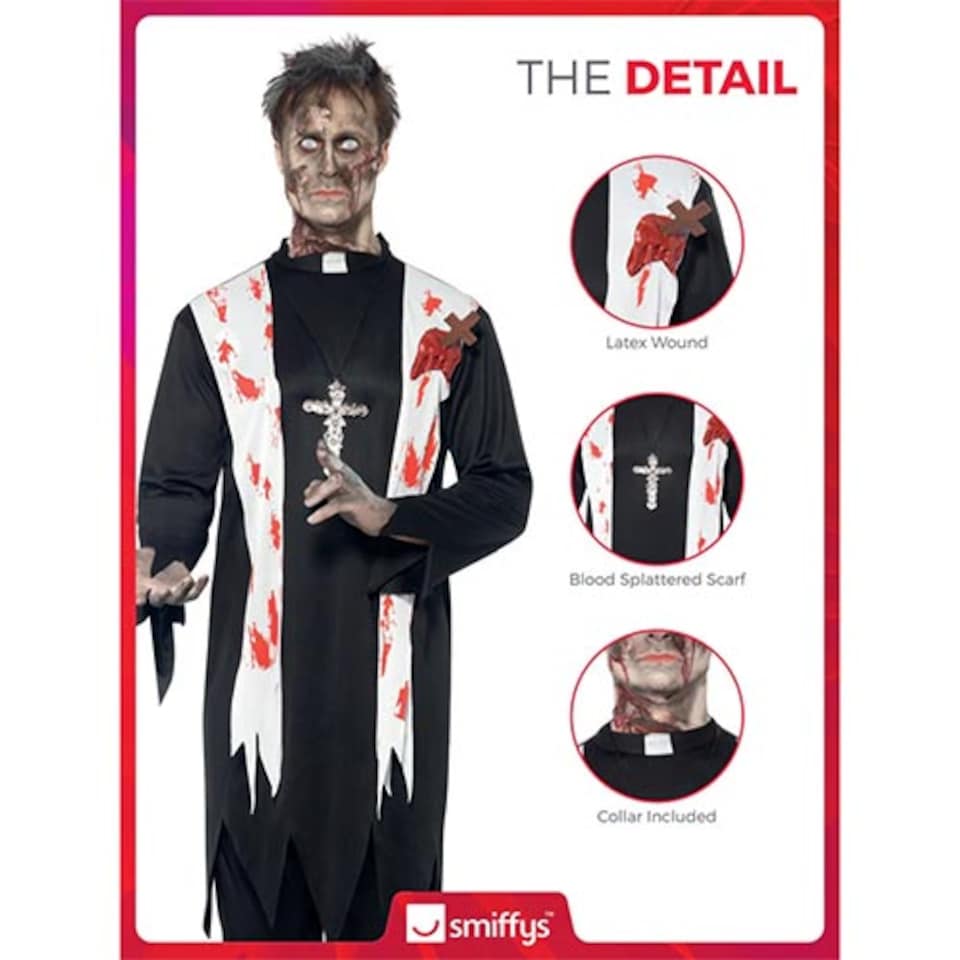 image 1 of Zombie Priest Fancy Dress Costume Adult Mens Medium