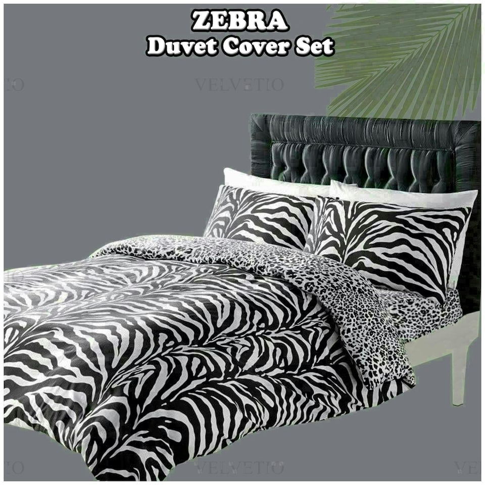 image 1 of Zebra Skin Printed Duvet Cover Set Reversible Polycotton Beddings White | Single