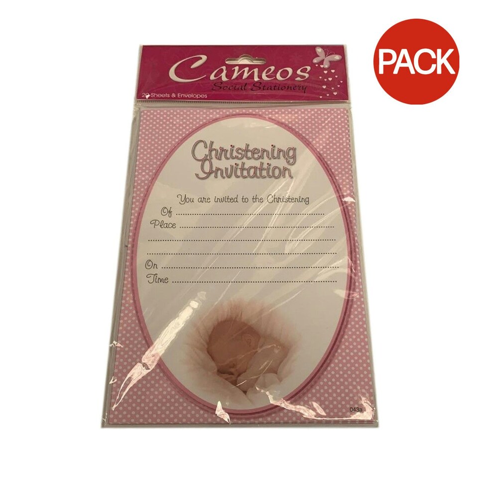 Cameos Christening Invitations (Pack of 20) - Pink/White - One Size
