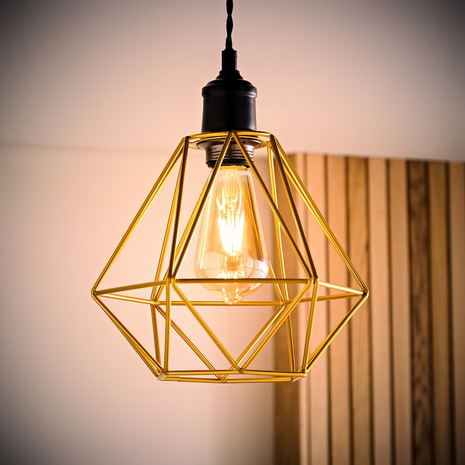 image 1 of ValueLights Modern Geometric Gold Metal Basket Cage Ceiling Pendant Light Shade