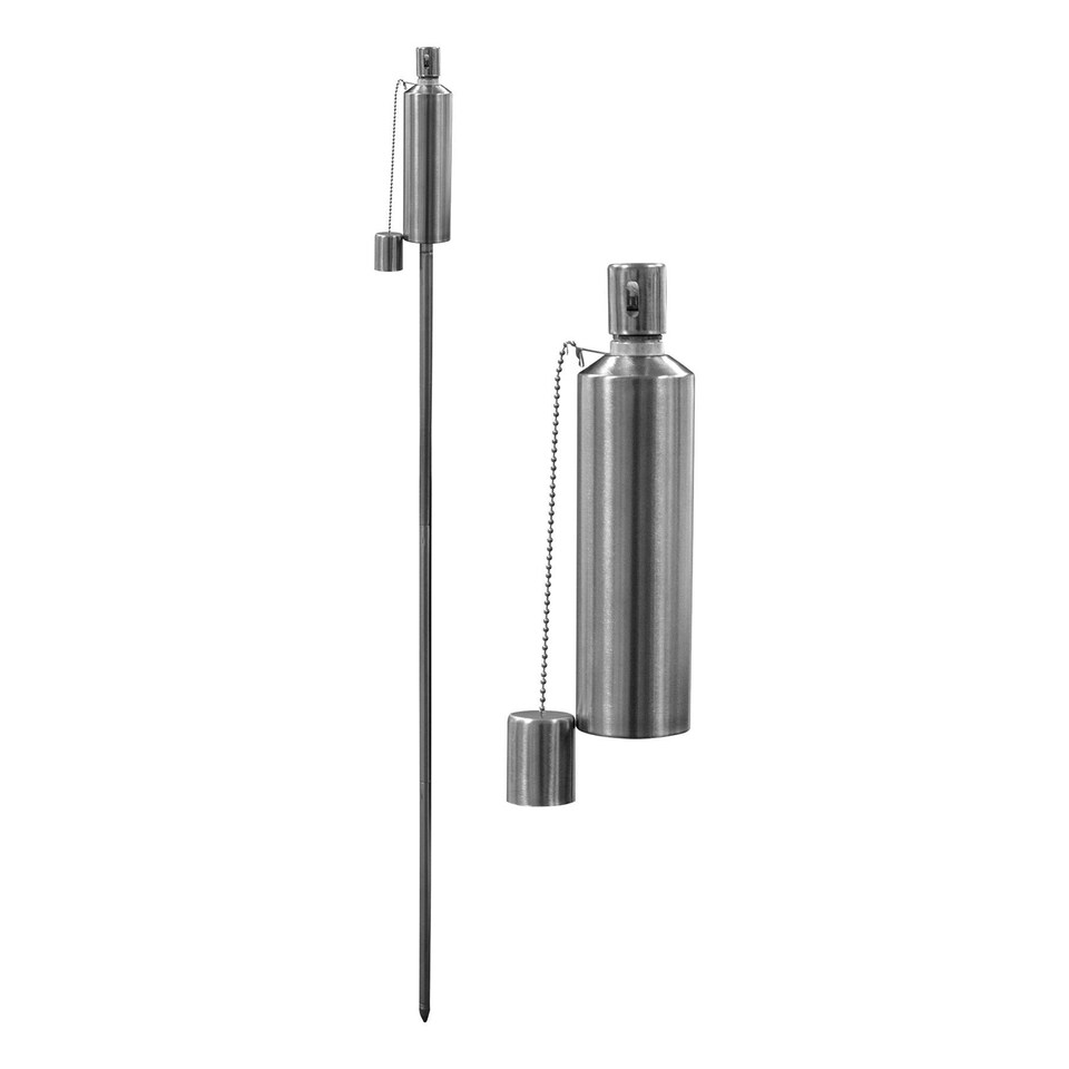 image 1 of Harbour Housewares Metal Garden Torch - Cylinder - Silver
