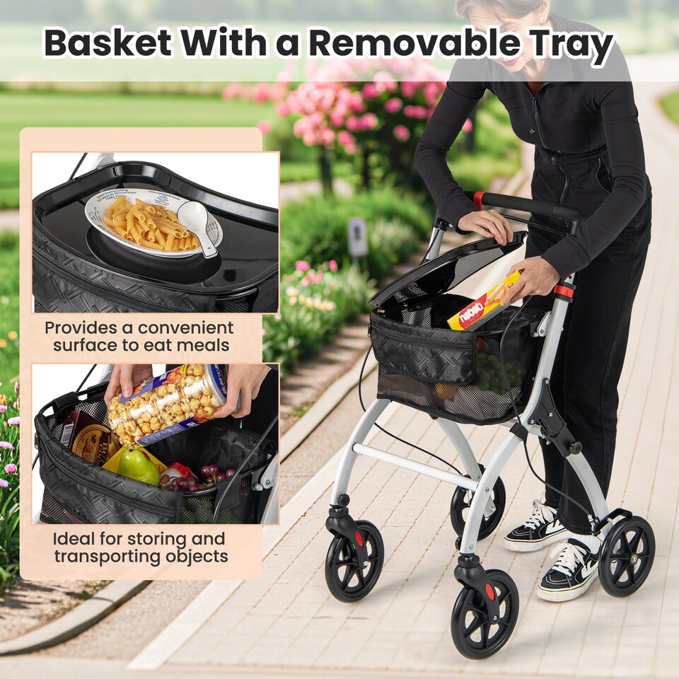 image 1 of COSTWAY Rollator Lightweight Foldable Rolling Walker-White