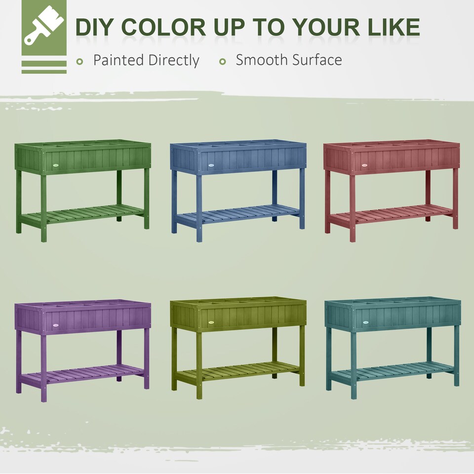 image 1 of Outsunny Wooden Herb Planter Stand 8 Cubes Bottom Shelf Raised Bed Dark Grey | Grey | Dark Grey