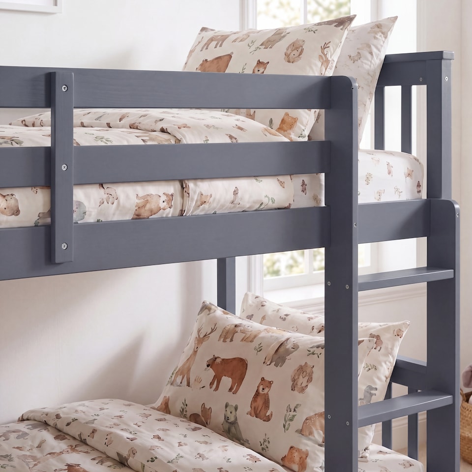image 1 of Vida Designs Milan Kids Bunk Bed Frame Bedroom, Split into 2 Single Beds Optional - Grey - 90 x 190cm