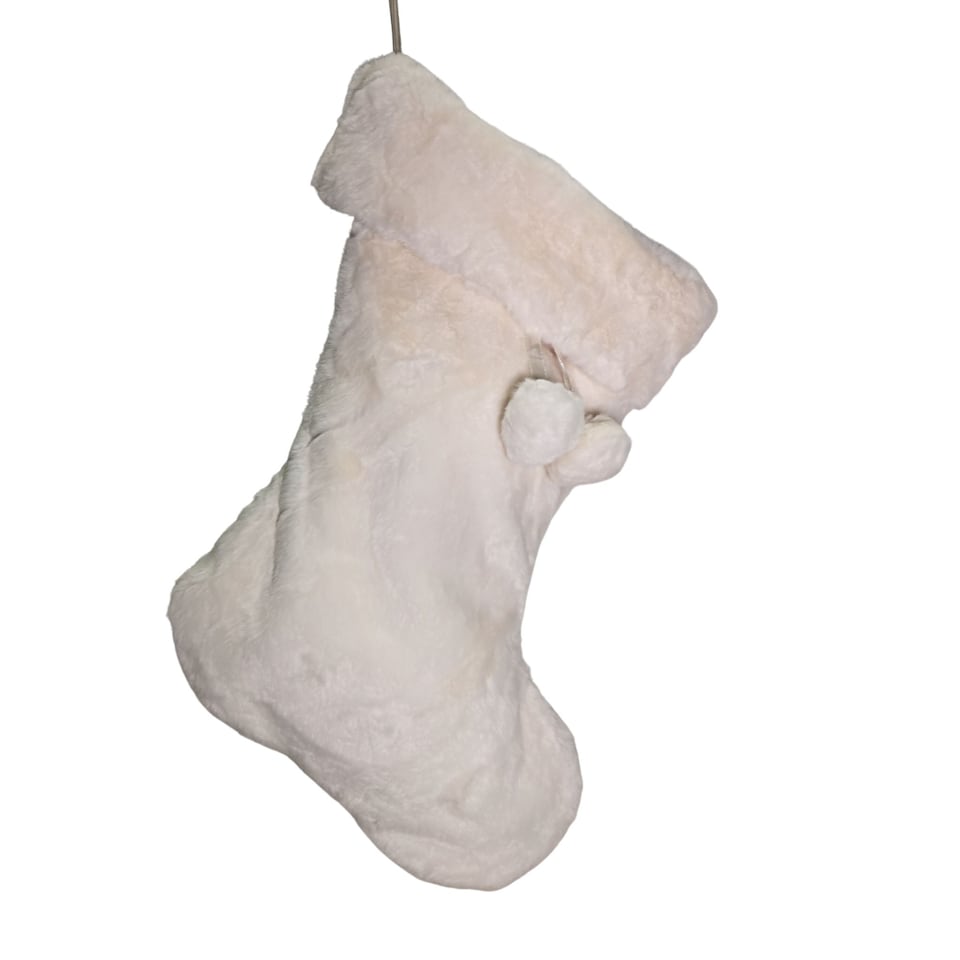 image 1 of 50cm Winter White Faux Fur Hanging Christmas Stocking with Pom Poms