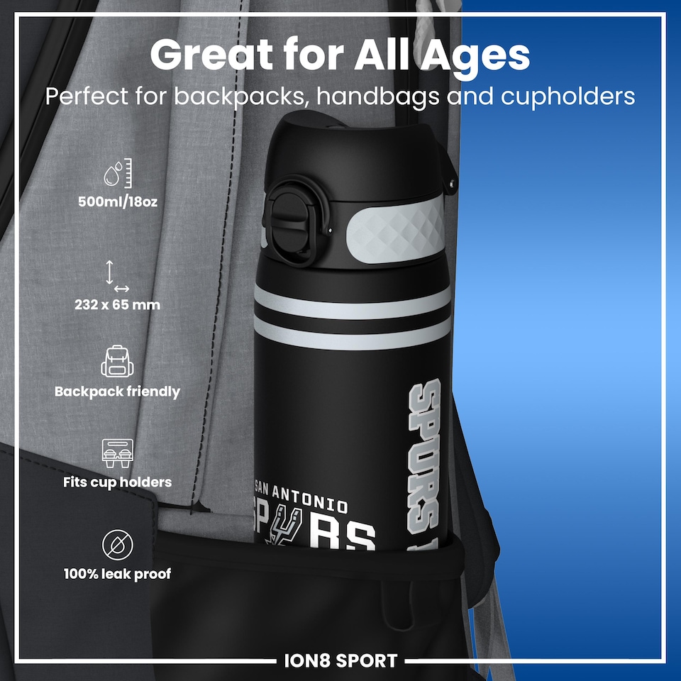 image 1 of NBA x Sport, Recyclon, 500ml (18oz) | Black | NBA Varsity SA Spurs | One Size