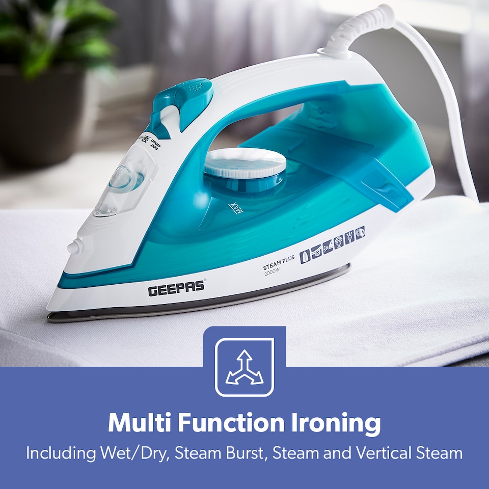 image 1 of GEEPAS Steam Iron Ceramic Soleplate 2000W Blue