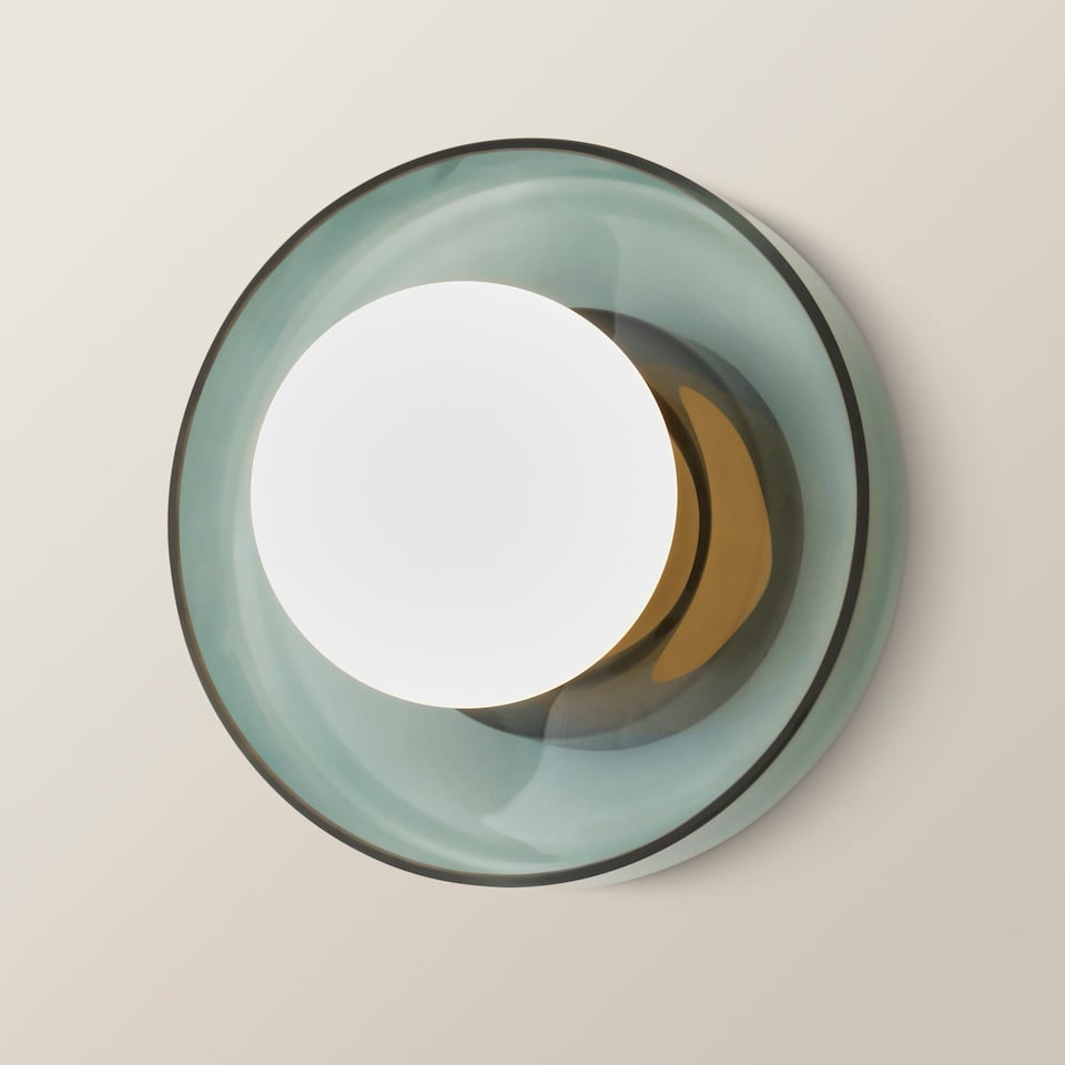 image 1 of ValueLights Newbury Pair Jade Green Glass IP44 Flush Wall Lights & Bulbs | Green